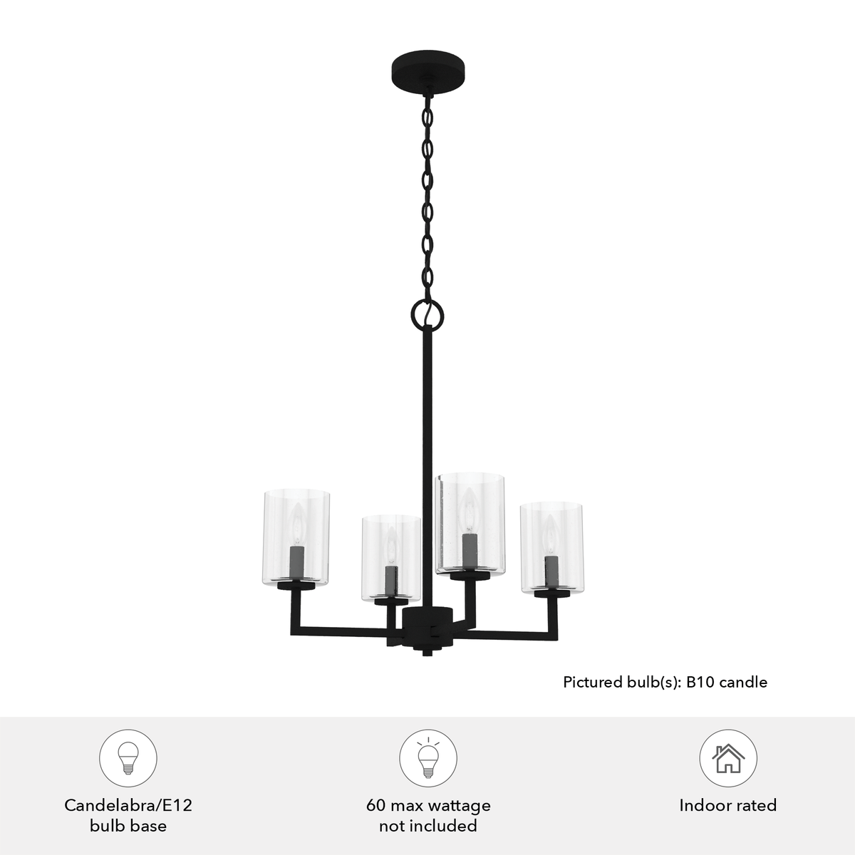 Kerrison 20.5-inch 4-light Natural Black Iron Chandelier with Seeded Glass
