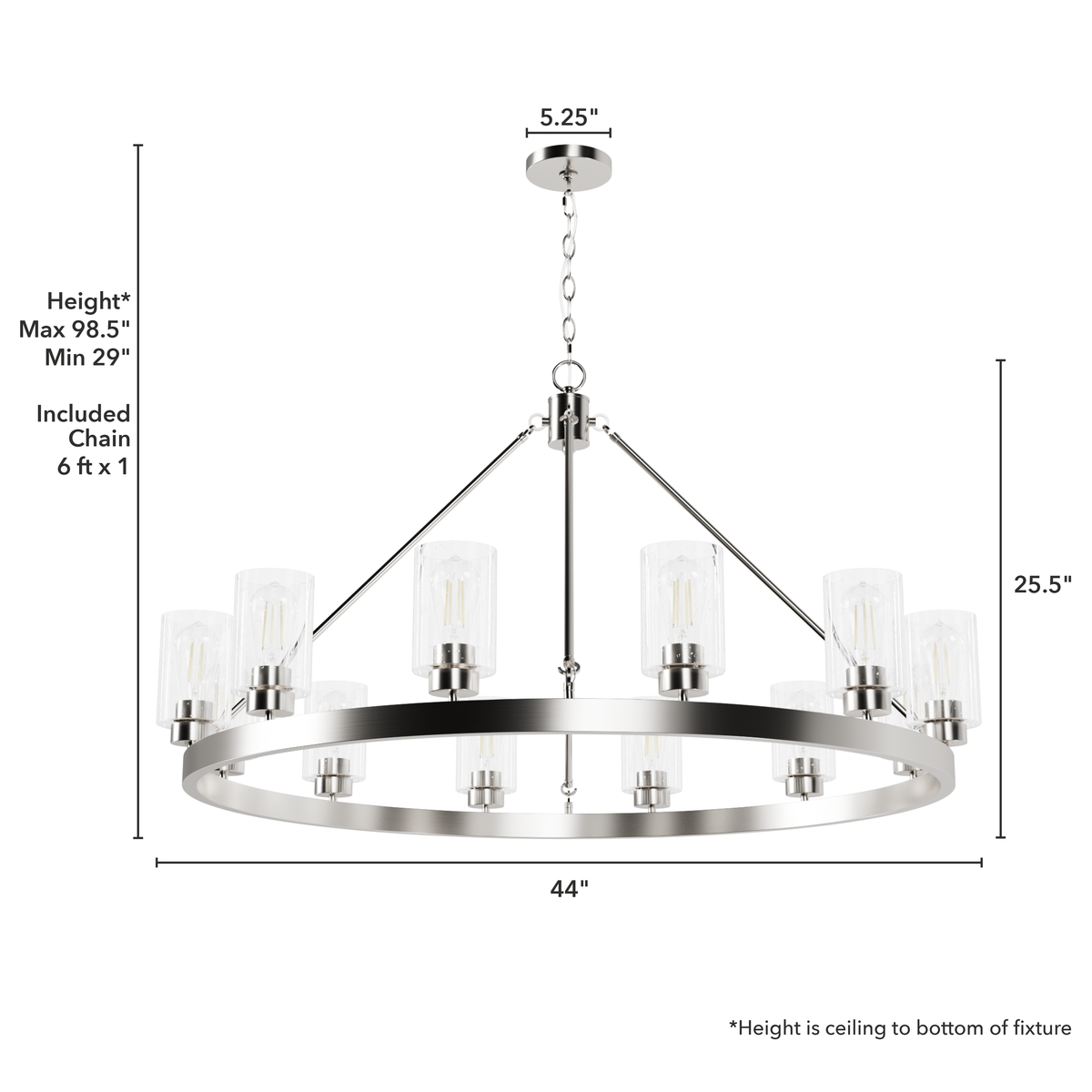Hartland 44-inch 12-light Brushed Nickel Chandelier with Seeded Glass