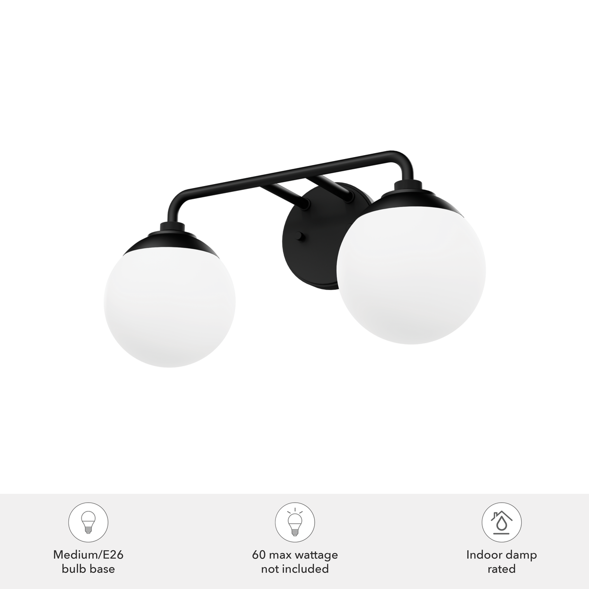 Hepburn 18-inch 2-light Matte Black Vanity Light with Cased White Glass