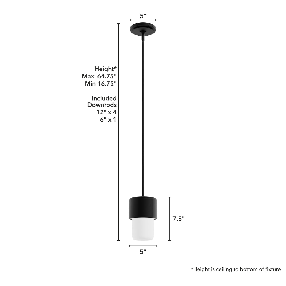 Station 5-inch 1-light Natural Black Iron Pendant with Frosted Cased White Glass
