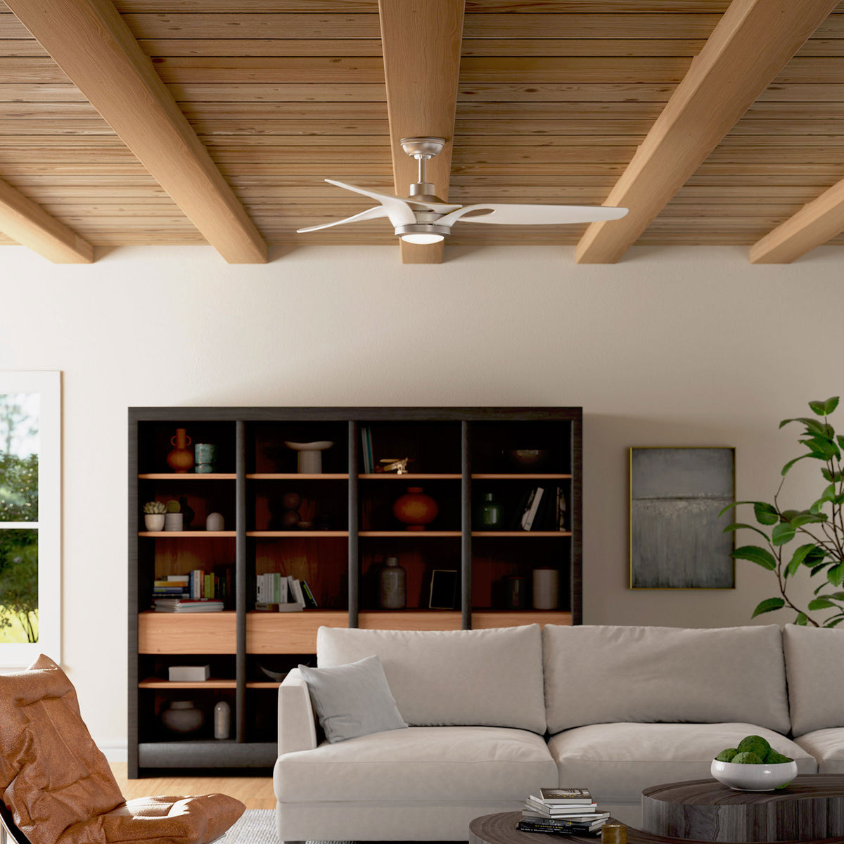 Casablanca 60 inch Inez ENERGY STAR® Brushed Nickel Damp Rated Ceiling Fan with LED Light Kit and Wall Control and Handheld Remote
