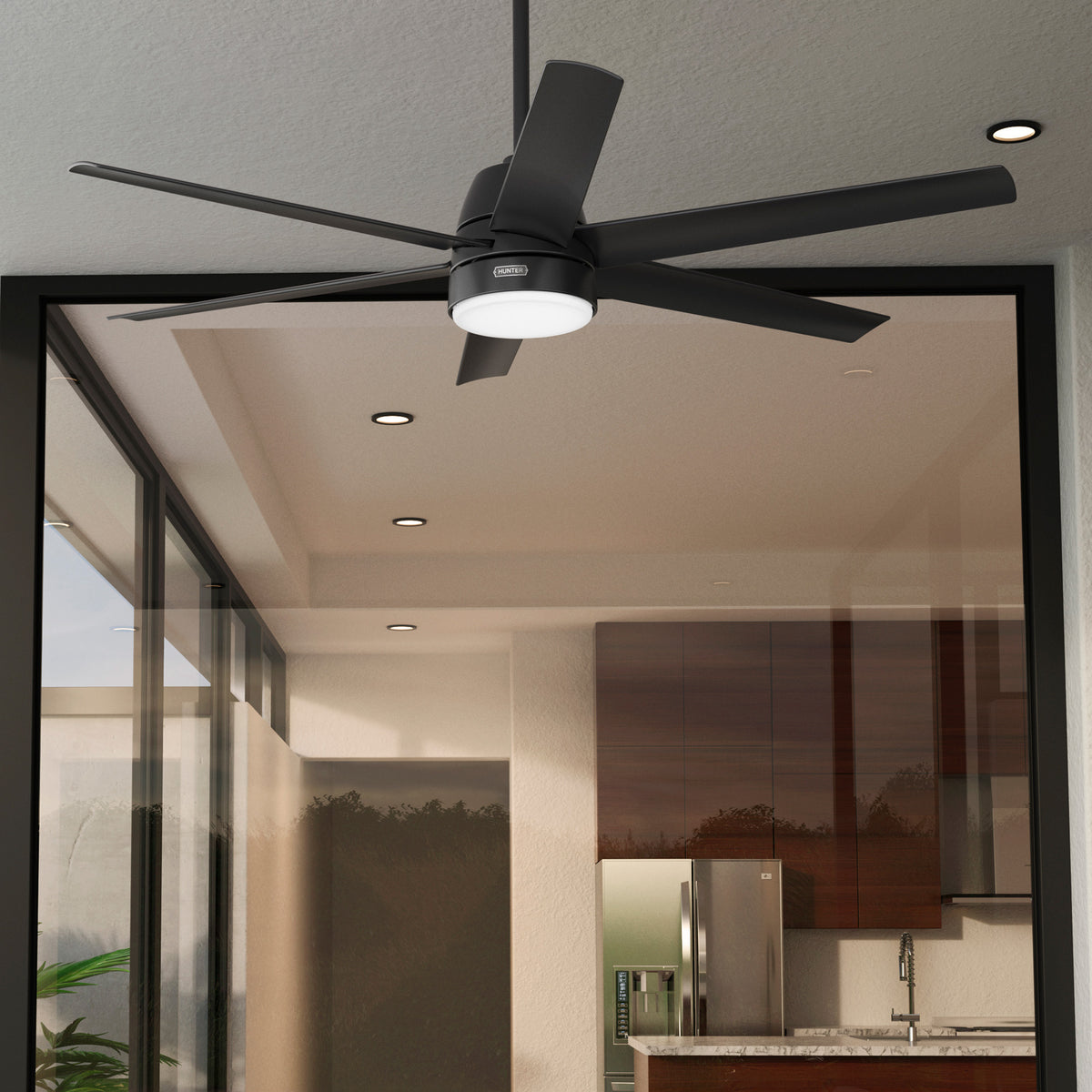 60 inch Skysail ENERGY STAR® Matte Black WeatherMax Indoor / Outdoor Ceiling Fan with LED Light Kit and Wall Control