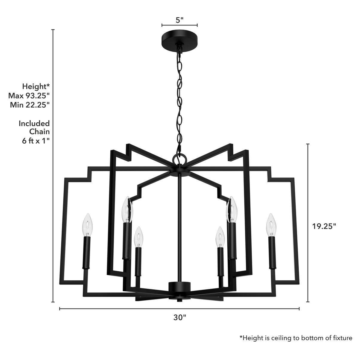 Zoanne 30-inch 6-light Matte Black Lantern Chandelier