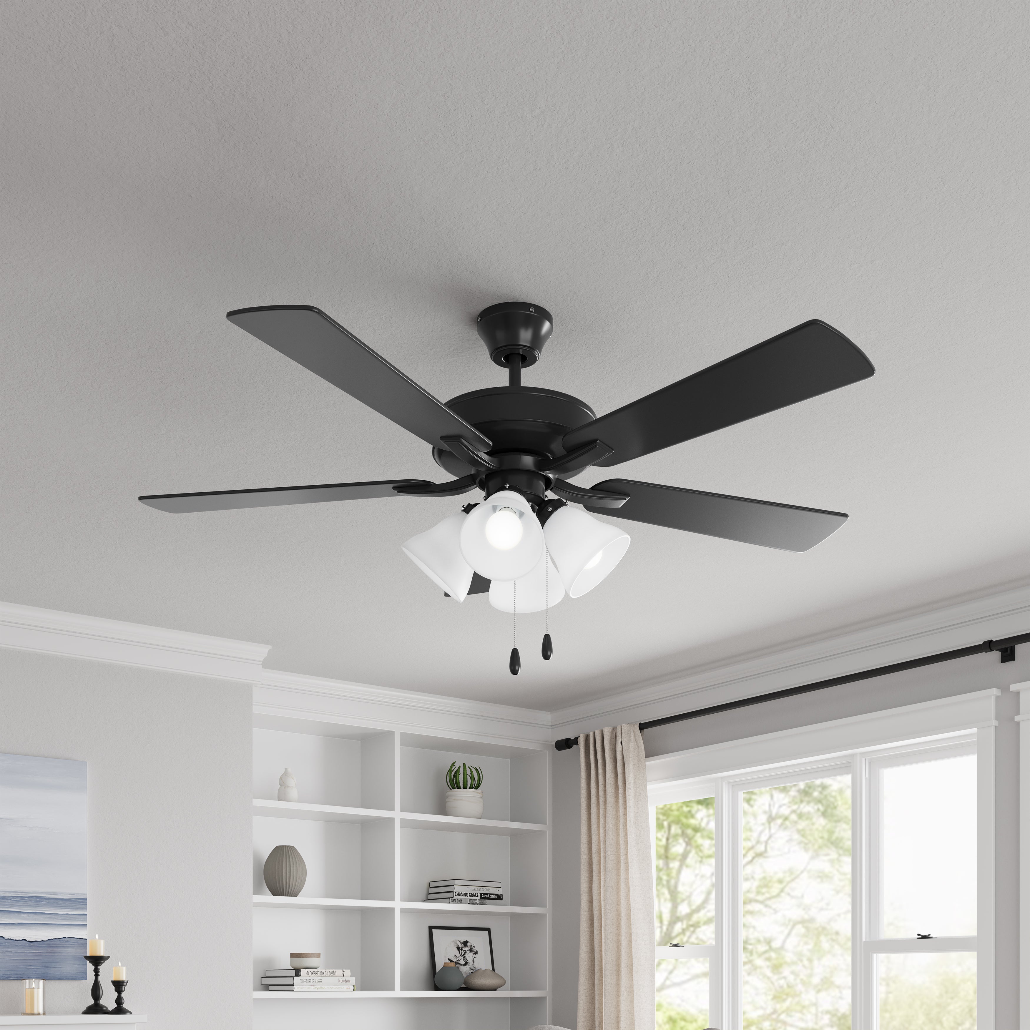 52 Inch Marisella AC Matte Black Indoor Ceiling Fan 5-Blade 4 Lights Reversible