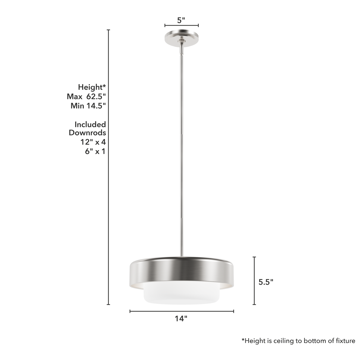 Station 14-inch 2-light Brushed Nickel Pendant with Frosted Cased White Glass