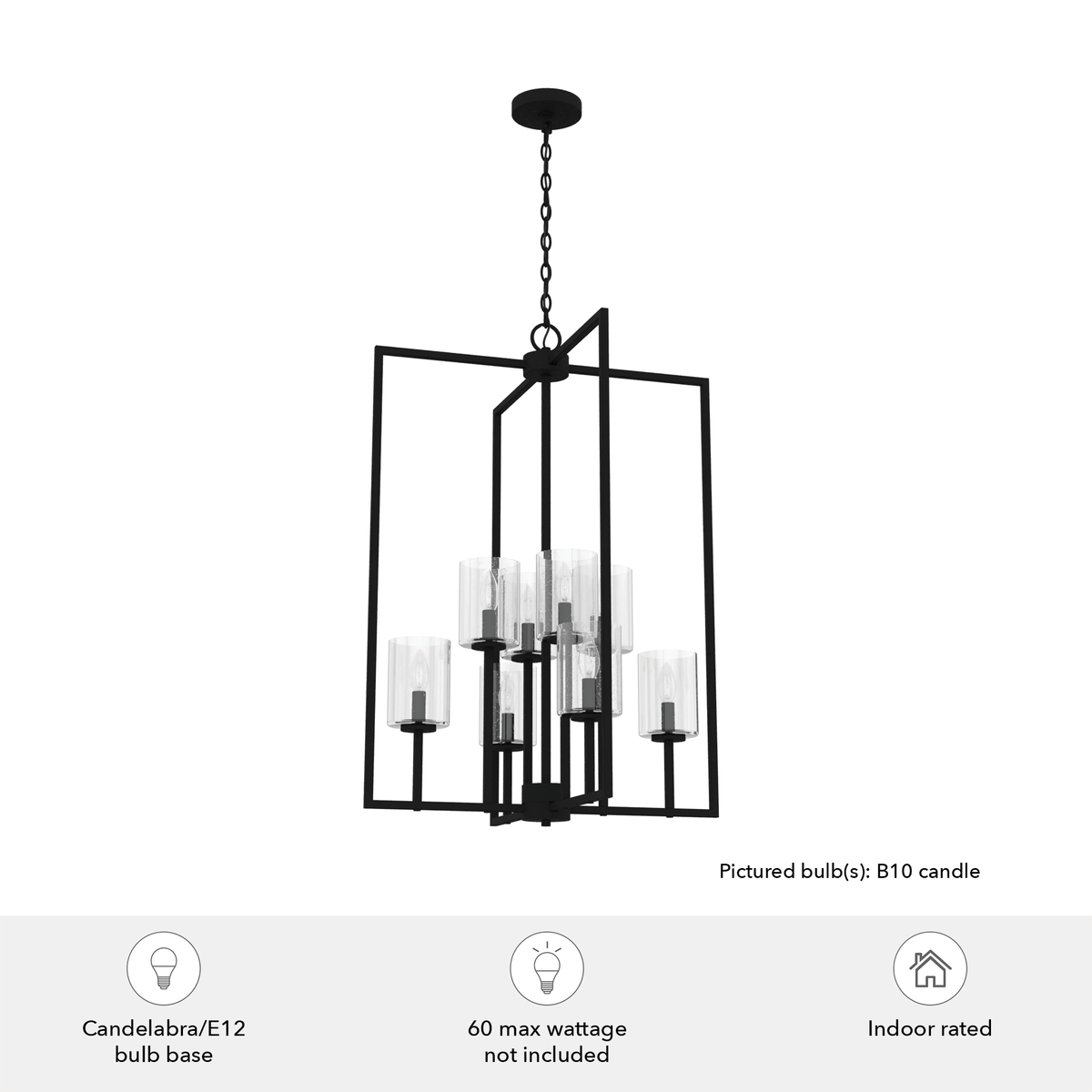 Kerrison 24-inch 8-light Natural Black Iron Lantern Pendant with Seeded Glass
