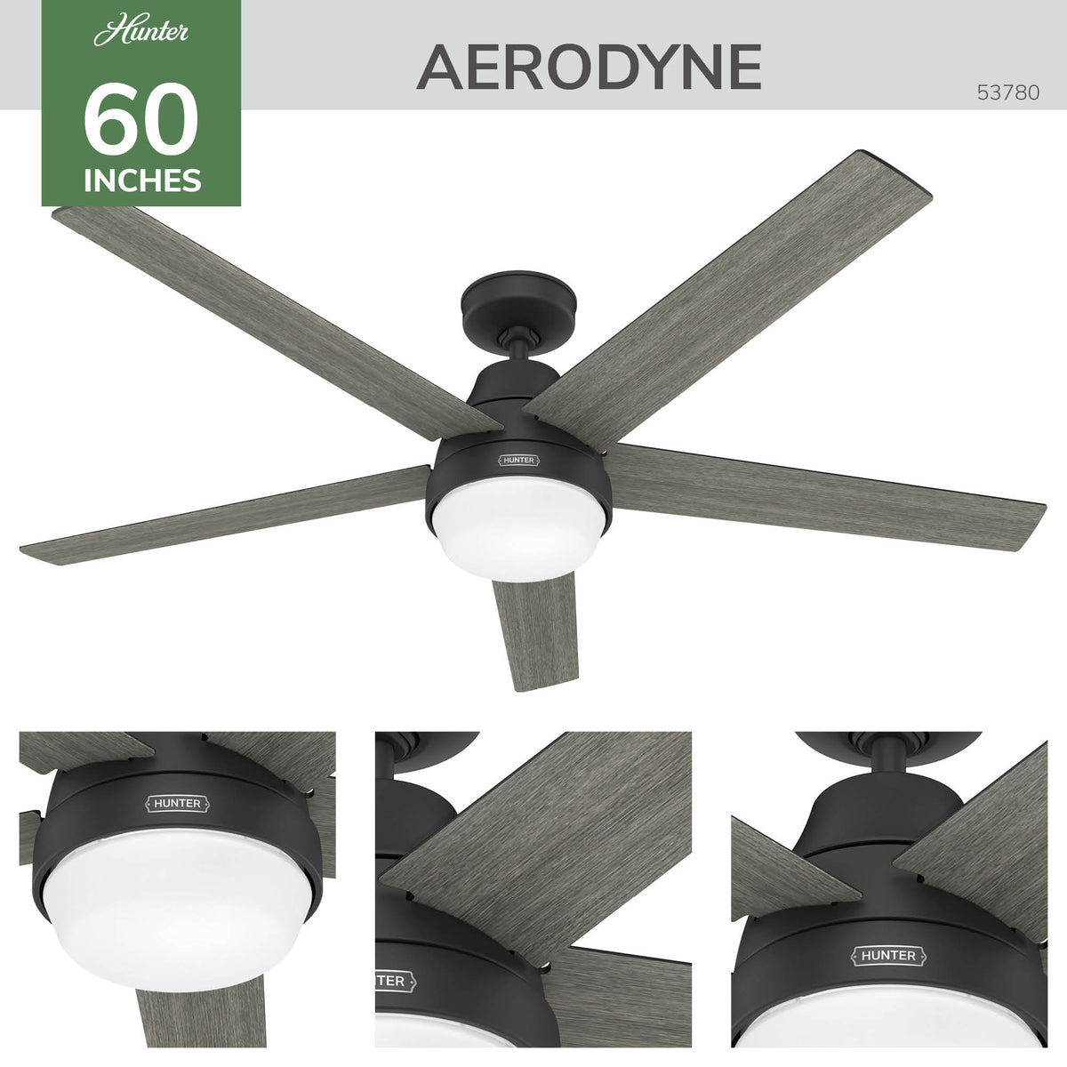 60 inch Aerodyne Wi-Fi ENERGY STAR® Matte Black Ceiling Fan with LED Light Kit and Handheld Remote