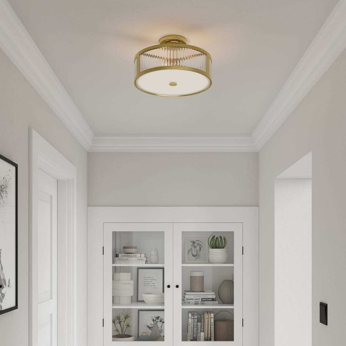 8.75'' Ardezia Vintage BrassClear Ribbed 3 Light Semi-Flush Mount
