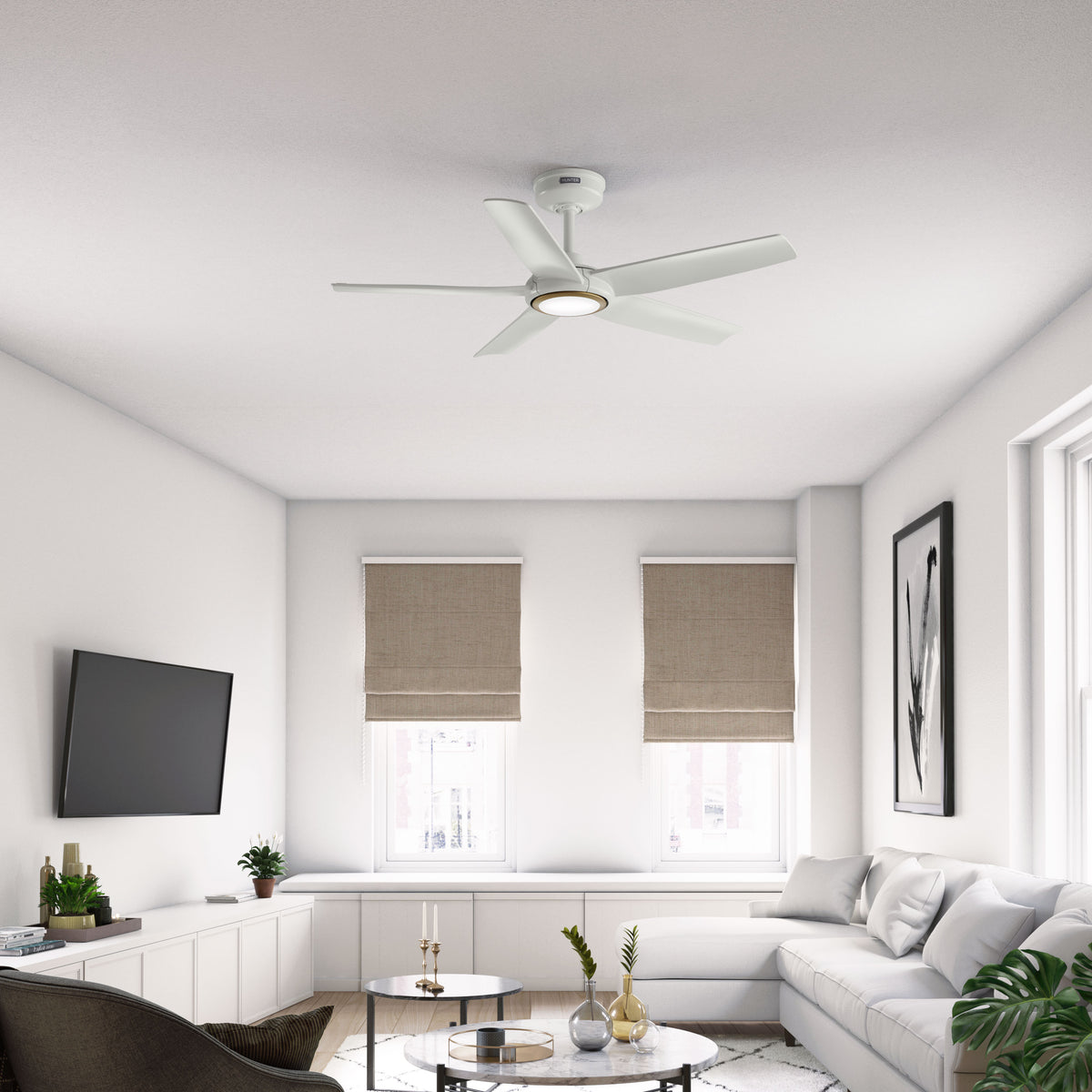 44 inch Zentech Wi-Fi ENERGY STAR® Fresh White LED Damp Rated Ceiling Fan Handheld Remote