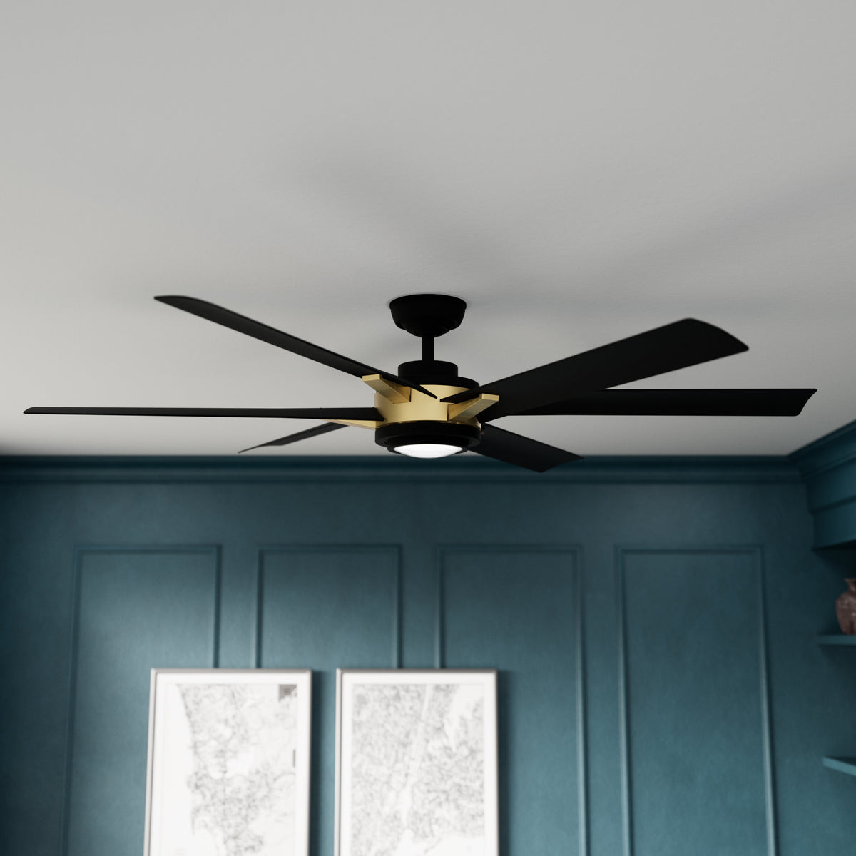 Casablanca 65 inch Melia ENERGY STAR® Alturas Gold Damp Rated Ceiling Fan with LED Light Kit and Wall Control and Handheld Remote