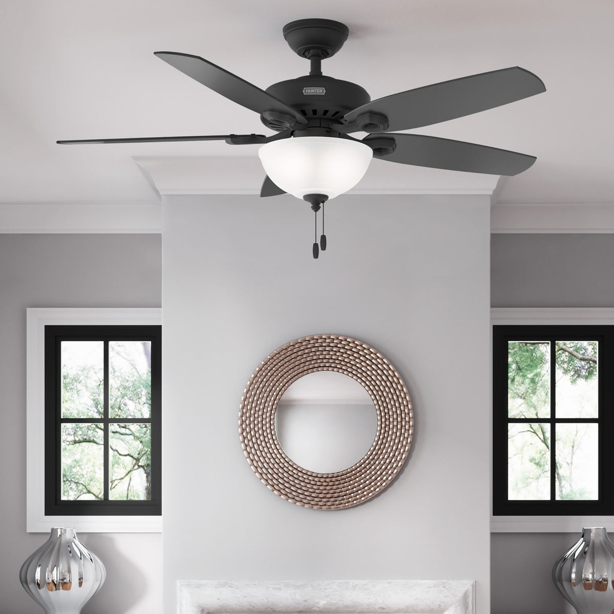 52 inch Builder Matte Black Ceiling Fan with LED Light Kit