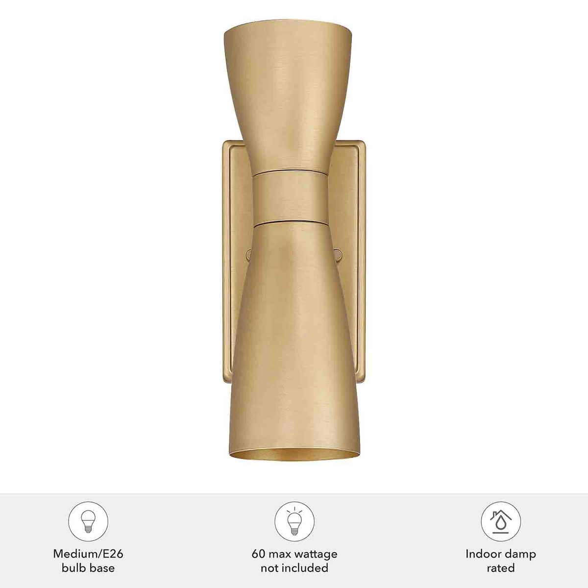Zola 13.5-inch 2-light Luxe Gold Wall Sconce with Flat Matte Black Metal Shade
