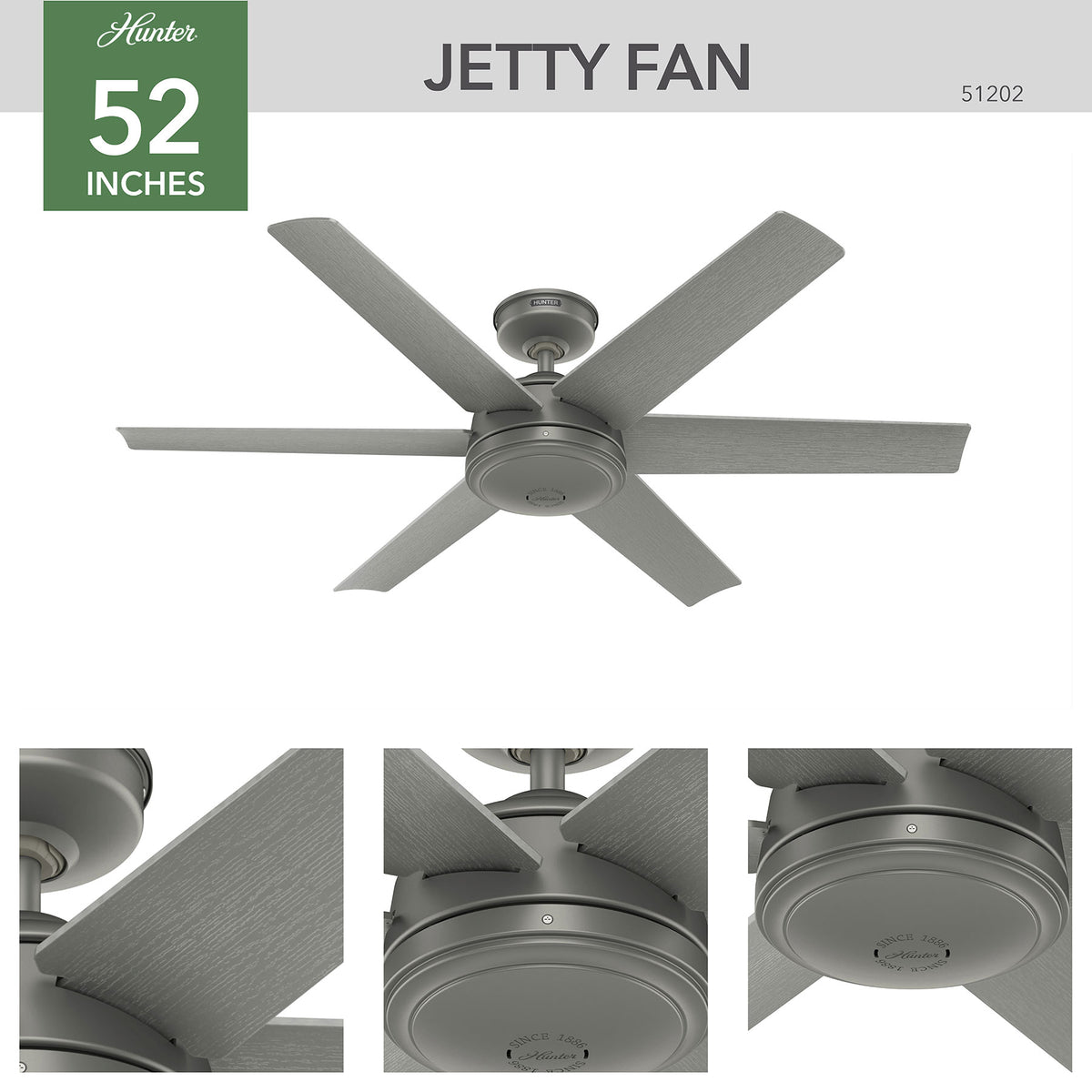 52 inch Jetty Matte Silver WeatherMax Indoor / Outdoor Ceiling Fan and Wall Control