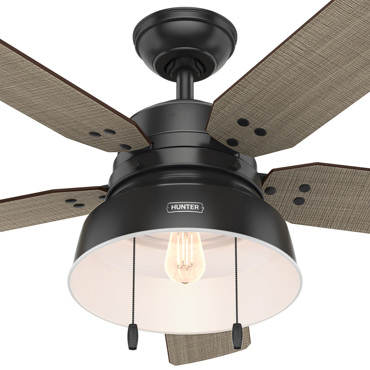 52 inch Mill Valley Matte Black Damp Rated Ceiling Fan with LED Light Kit and Pull Chain