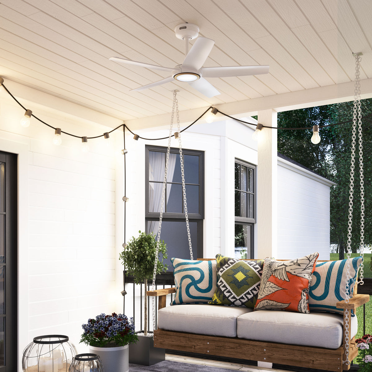 44 inch Zentech Wi-Fi ENERGY STAR® Fresh White LED Damp Rated Ceiling Fan Handheld Remote