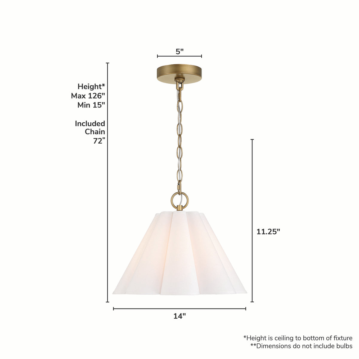 Isabella Scalloped 14-inch 1-light Luxe Gold and Off White Linen Pendant with White Linen Fabric Shade