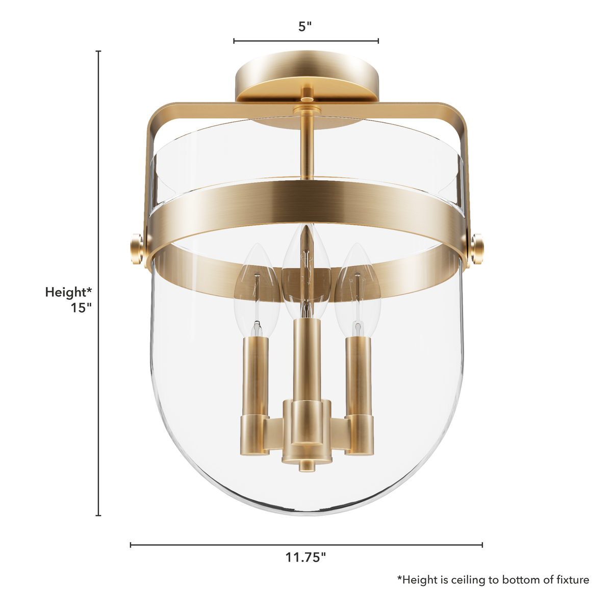Karloff 11.75-inch 3-light Brushed Nickel Semi-Flush Mount with Clear Glass