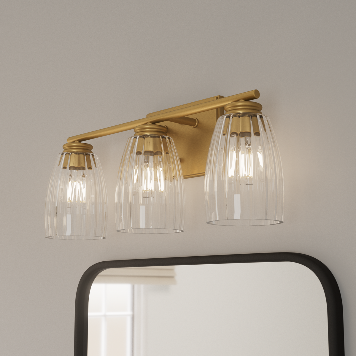 Rossmoor 20.5-inch 3-light Luxe Gold Vanity Light with Clear Fluted Glass