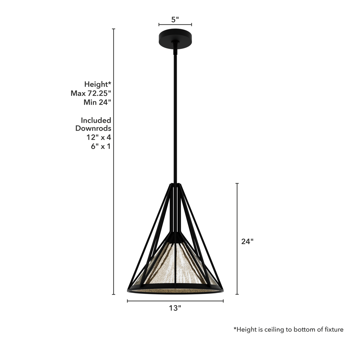 Rafner 13-inch 1-light Natural Black Iron Pendant with Mercury Glass
