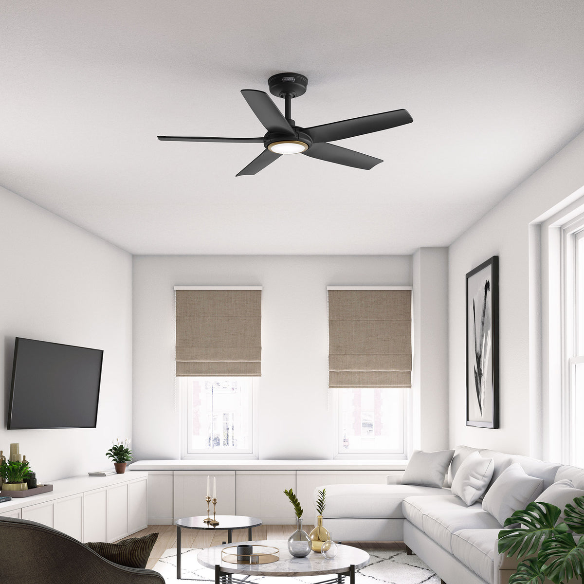 44 inch Zentech Wi-Fi ENERGY STAR® Matte Black Damp Rated Ceiling Fan with LED Light Kit and Handheld