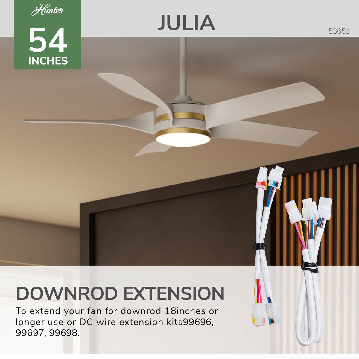 Casablanca 52 inch Julia ENERGY STAR® Fresh White Damp Rated Ceiling Fan with LED Light Kit and Wall Control