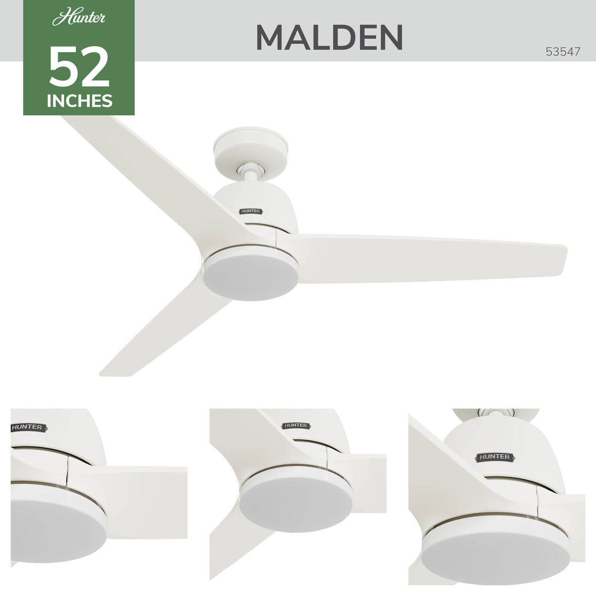 52 inch Malden Matte White Ceiling Fan with LED Light Kit and Handheld Remote