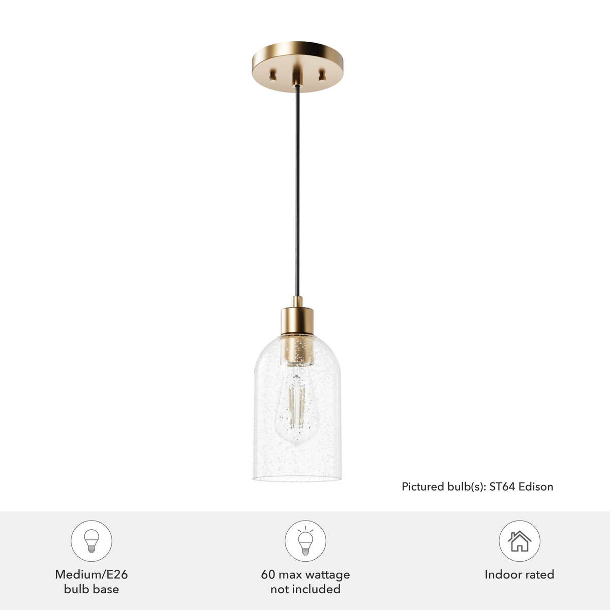 Lochemeade 4.5-inch 1-light Alturas Gold Pendant with Clear Seeded Glass