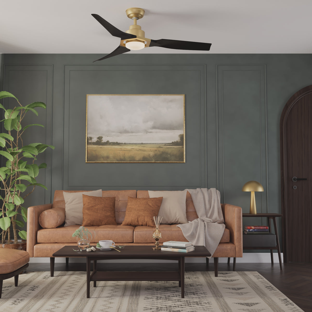 Casablanca 52 inch Eula ENERGY STAR® Brass Damp Rated Ceiling Fan with LED Light Kit and Wall Control and Handheld Remote