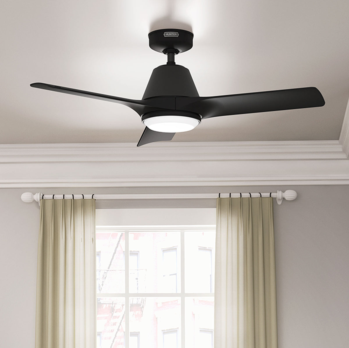 44 inch Aeronaut Wi-Fi ENERGY STAR® Matte Black Damp Rated Ceiling Fan with LED Light Kit and Handheld Remote