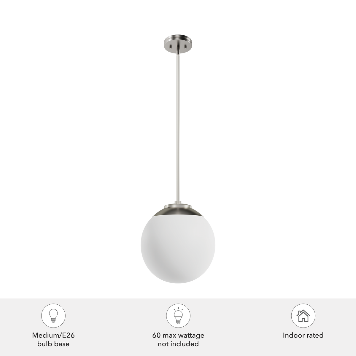 Hepburn 12-inch 1-light Brushed Nickel Globe Pendant with Cased White Glass