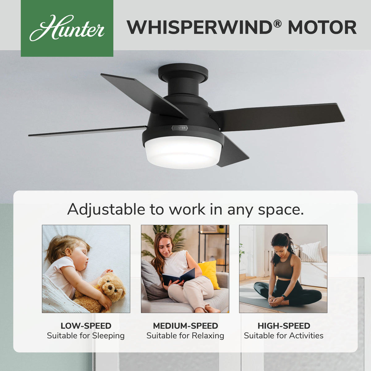 44 inch Dempsey Matte Black Low Profile Ceiling Fan with LED Light Kit and Handheld Remote