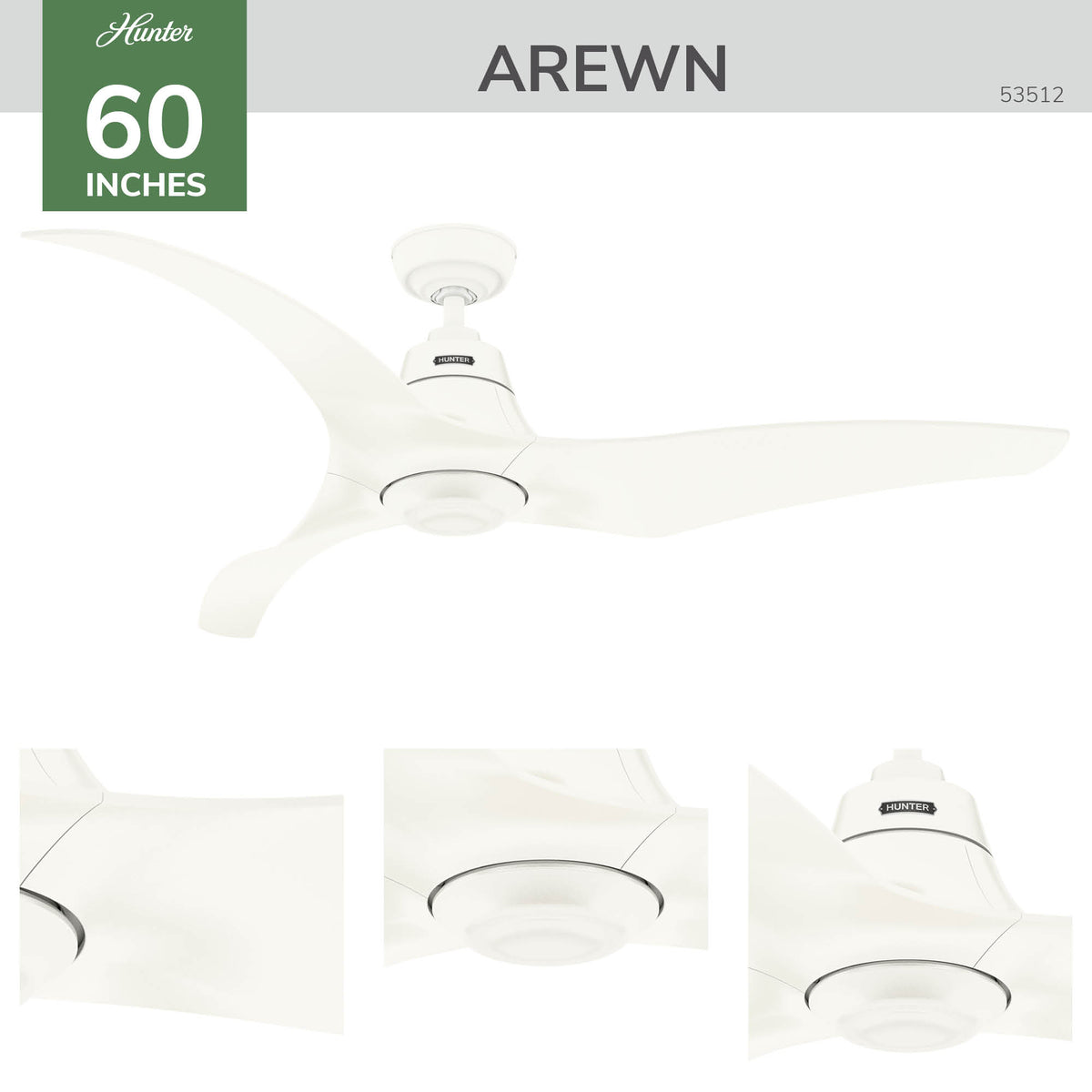 60 inch Arwen ENERGY STAR® Matte White Damp Rated Ceiling Fan with LED Light Kit and Handheld Remote
