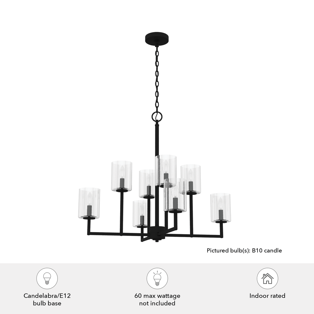 Kerrison 30.5-inch 8-light Natural Black Iron Chandelier with Seeded Glass