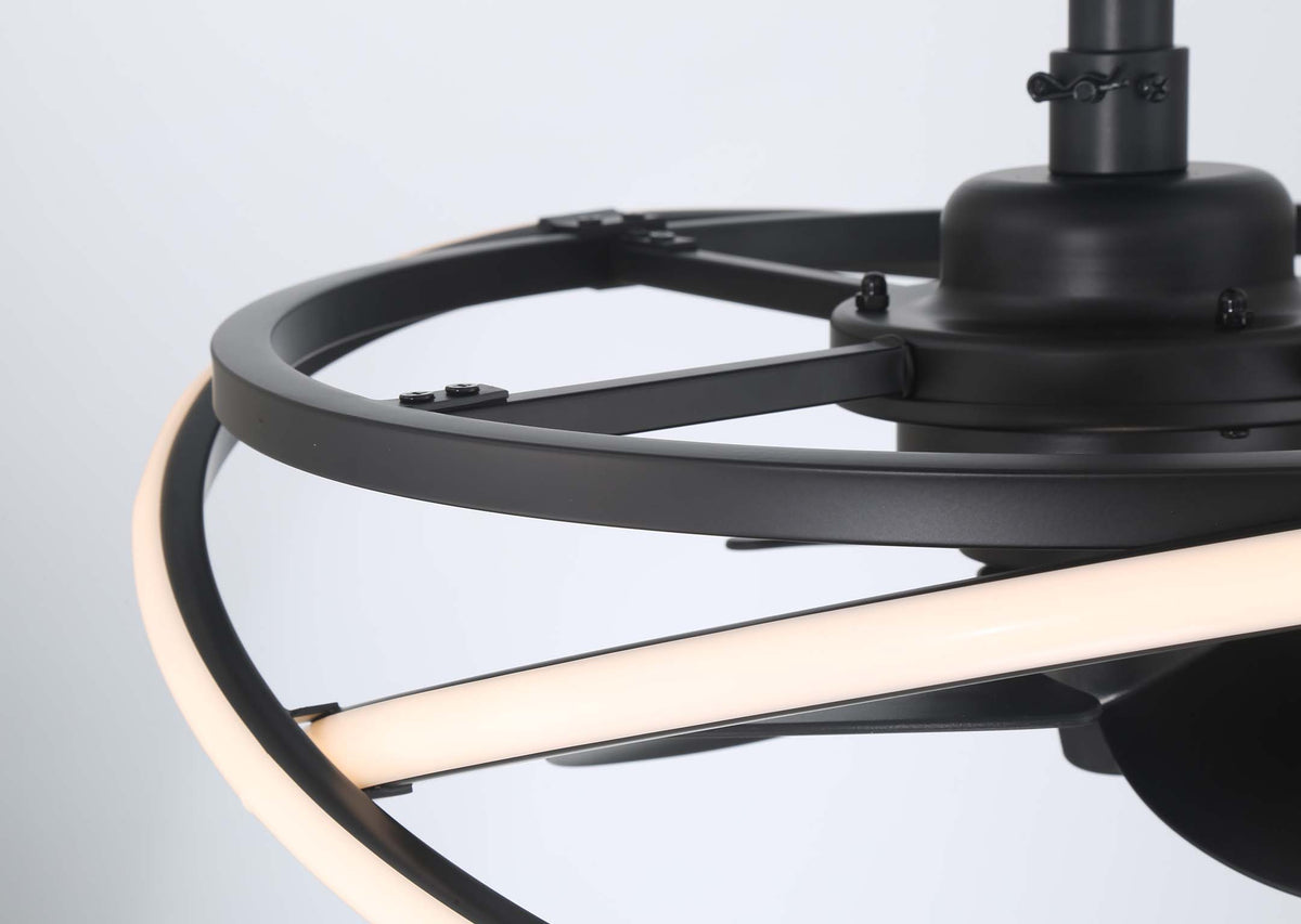 20 inch Cirro Fandelier Matte Black Ceiling Fan with LED Light Kit and Handheld Remote