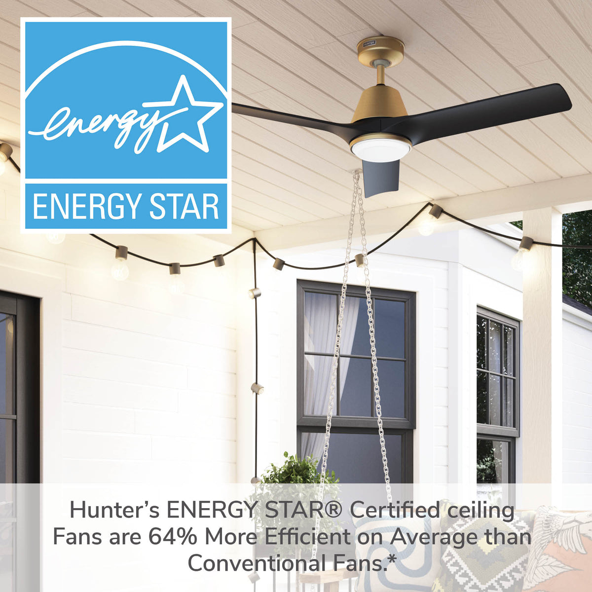 52 inch Aeronaut Wi-Fi ENERGY STAR® Luxe Gold Damp Rated Ceiling Fan with LED Light Kit and Handheld Remote