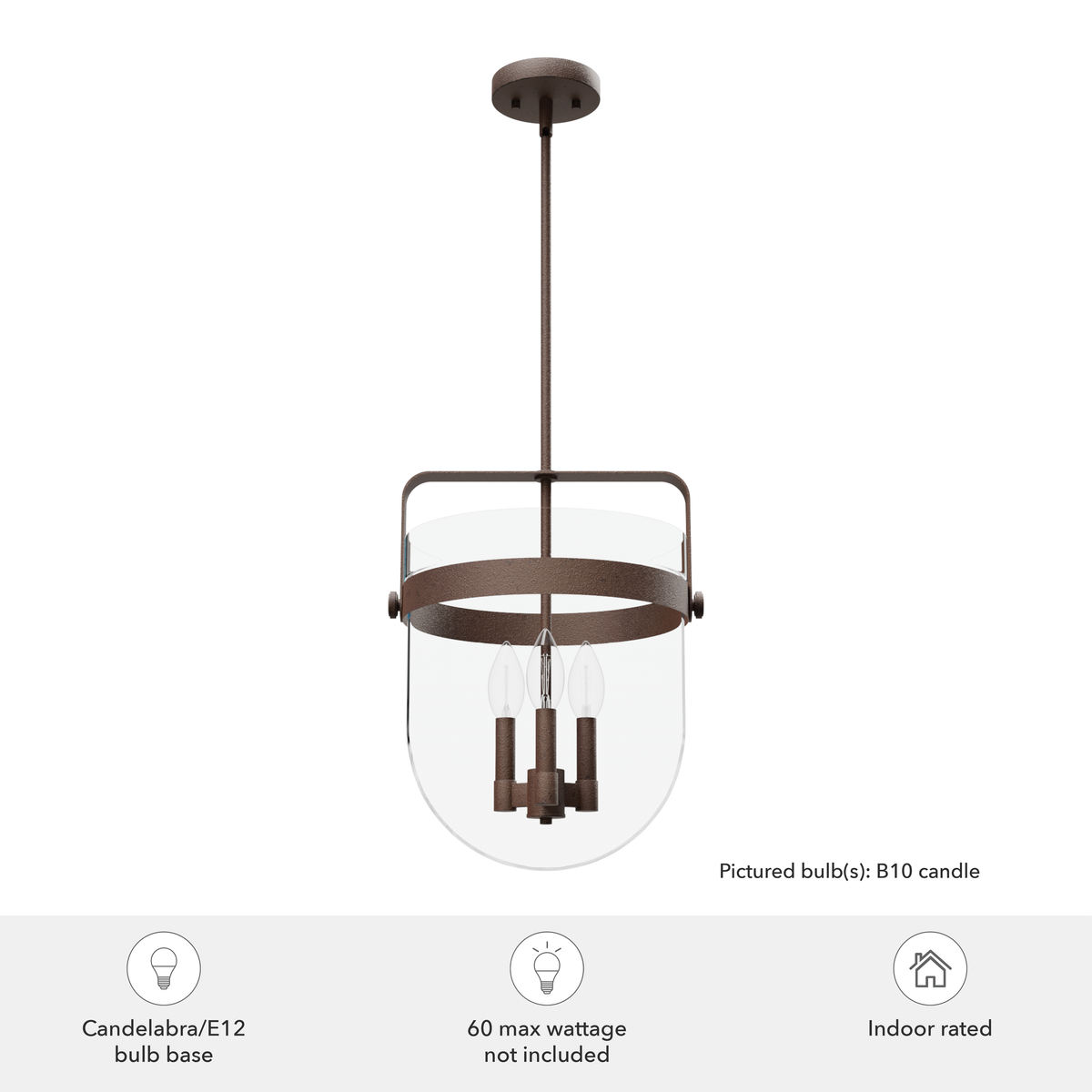 Karloff 14-inch 3-light Textured Rust Lantern Pendant with Clear Glass