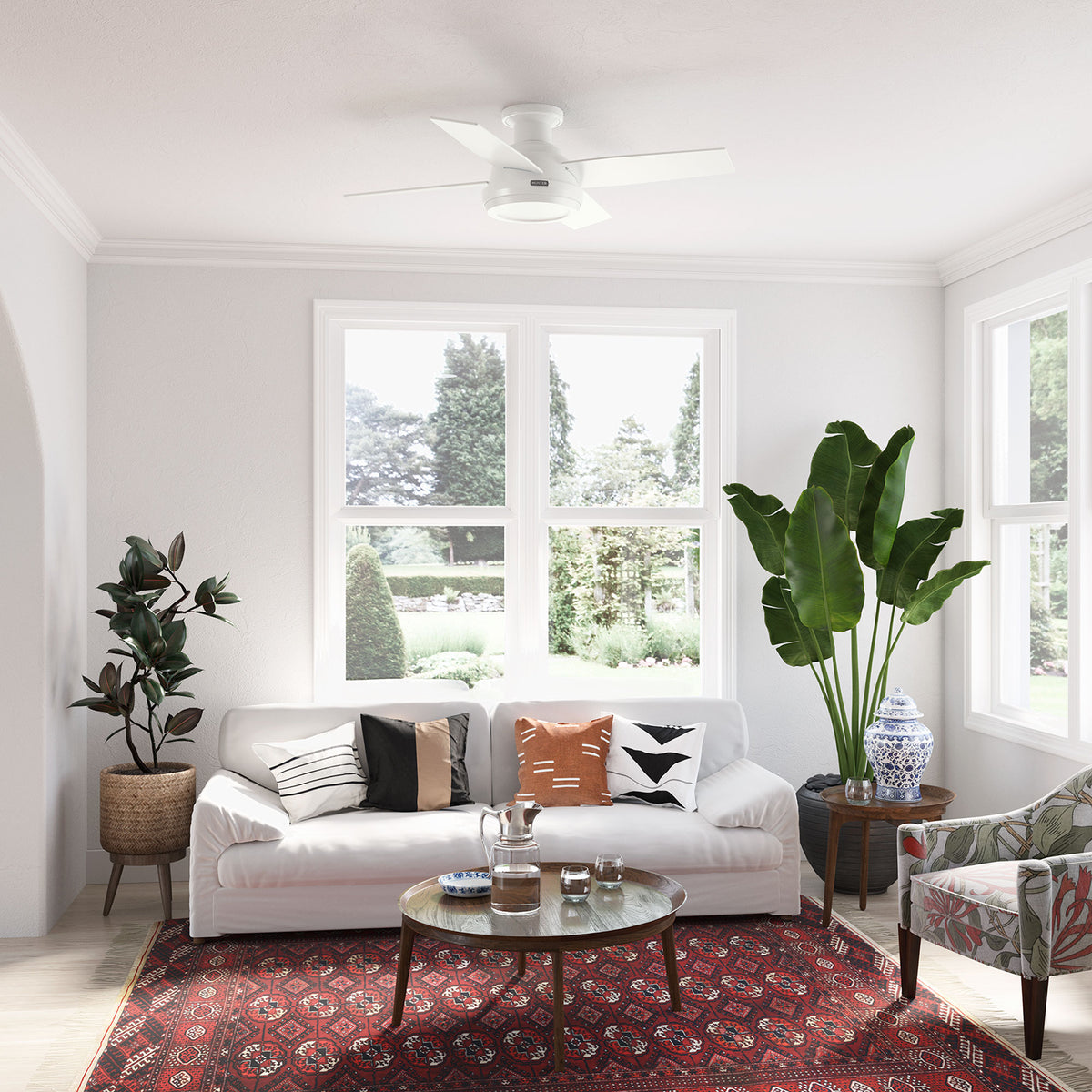 44 inch Dempsey Fresh White Low Profile Ceiling Fan and Handheld Remote
