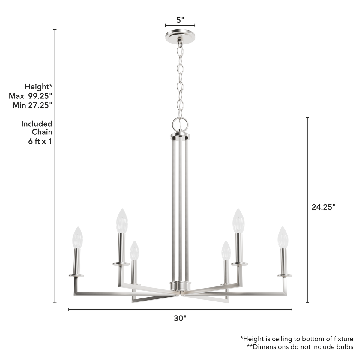 Bearden 30-inch 6-light Brushed Nickel Chandelier