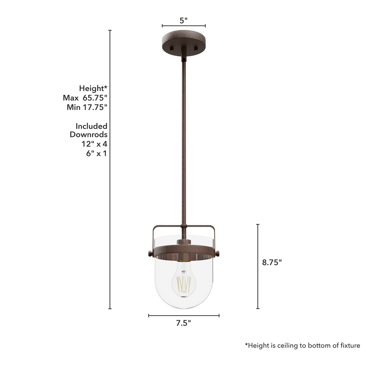Karloff 7.5-inch 1-light Textured Rust Lantern Pendant with Clear Glass
