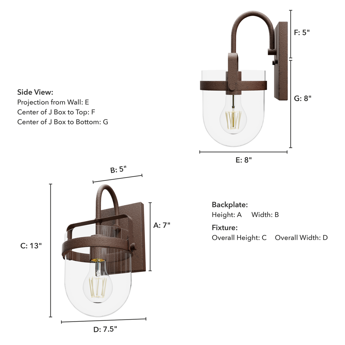 Karloff 13-inch 1-light Textured Rust Wall Sconce with Clear Glass