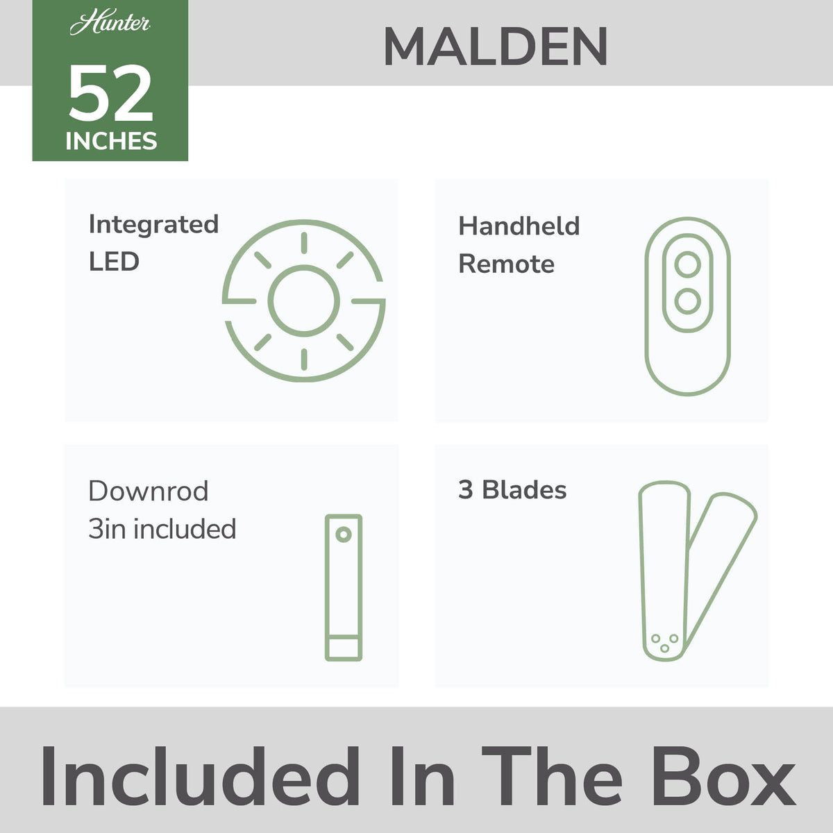 52 inch Malden Matte Black Ceiling Fan with LED Light Kit and Handheld Remote