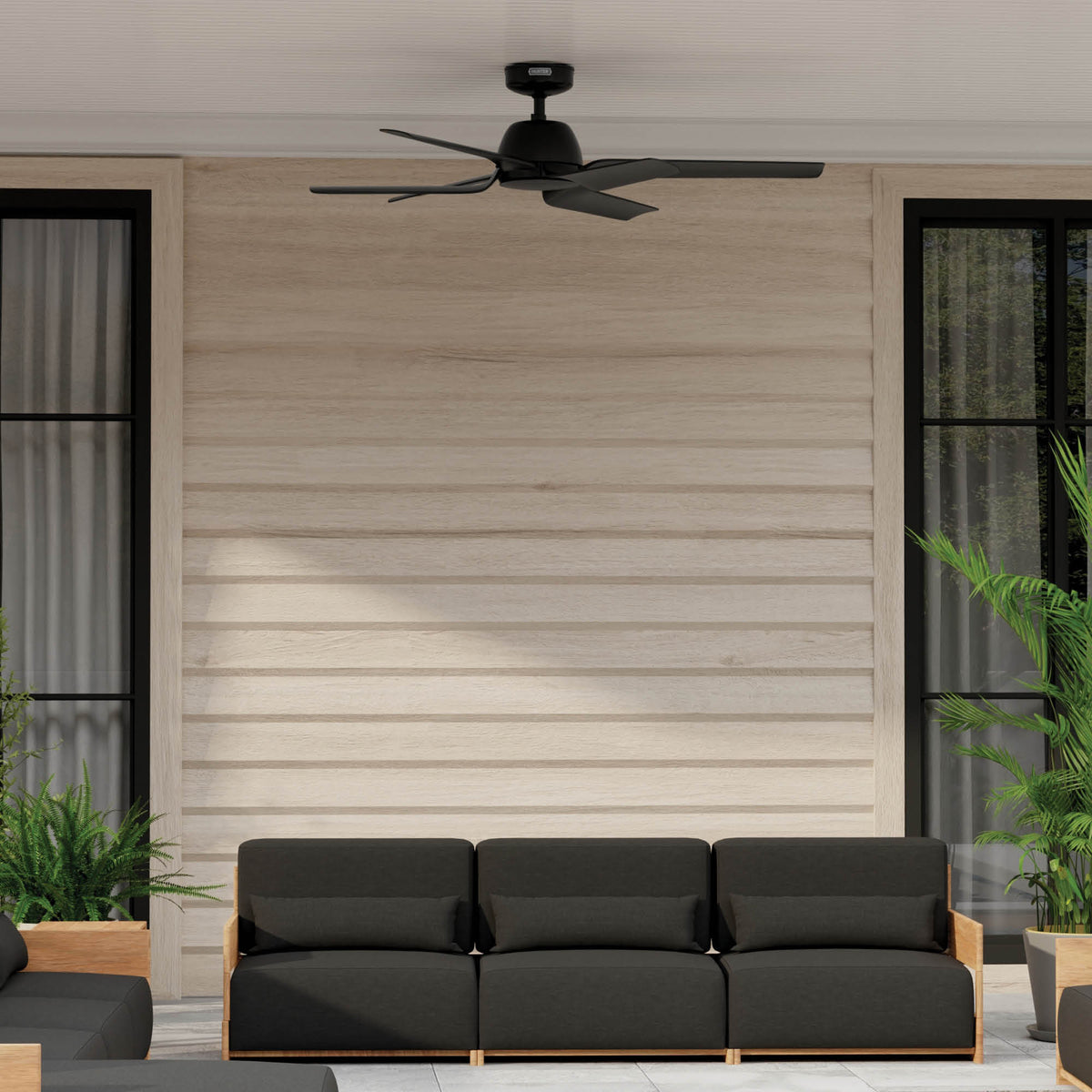 52 inch AirStack ENERGY STAR® Flat Matte Black Damp Rated Ceiling Fan and Handheld Remote