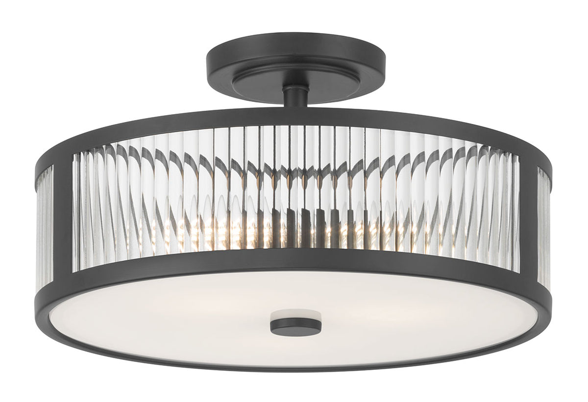 8.75'' Ardezia Matte BlackClear Ribbed 3 Light Semi-Flush Mount