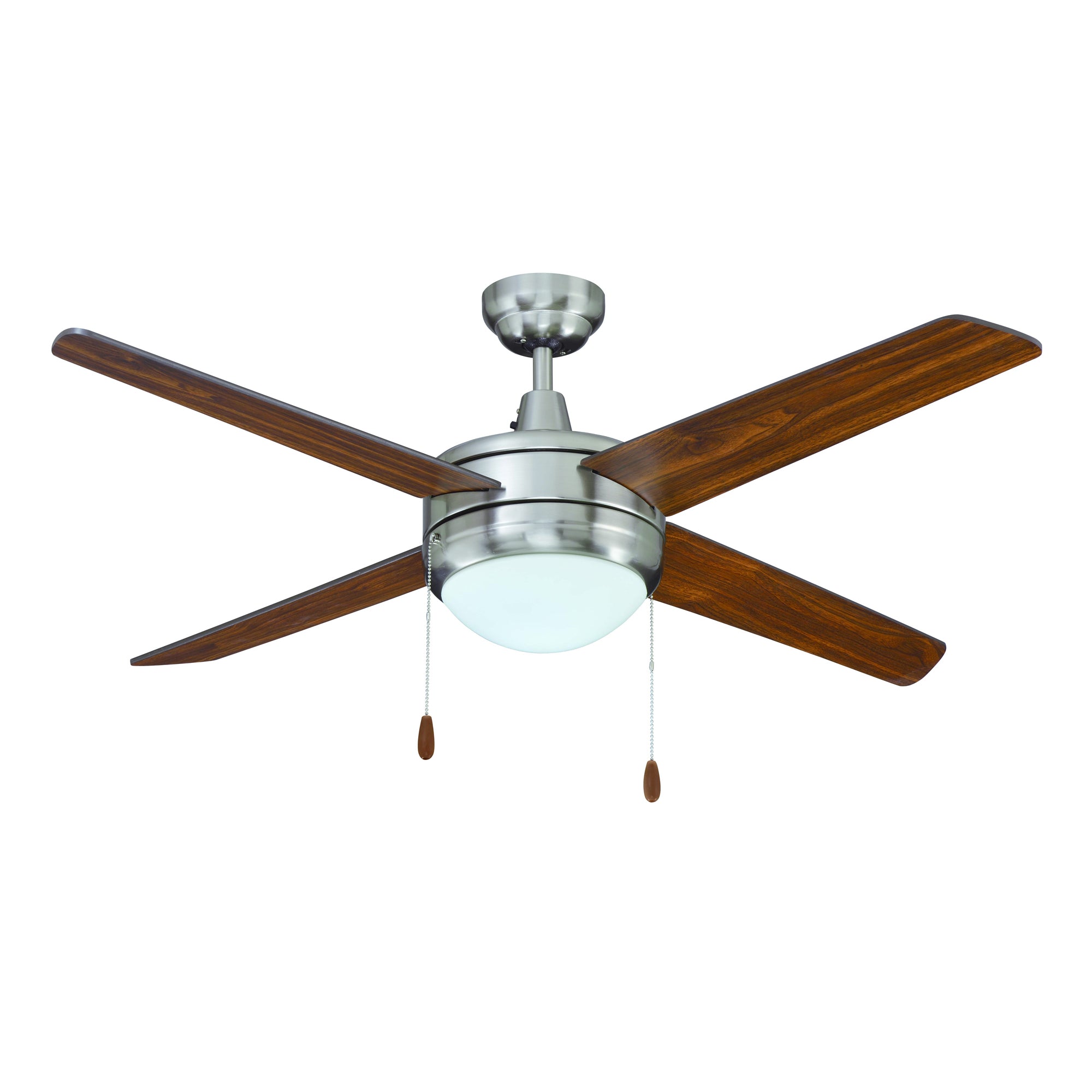 52 Inch Europa IV AC Brushed Nickel Indoor Ceiling Fan 4 Walnut Blade Reversible