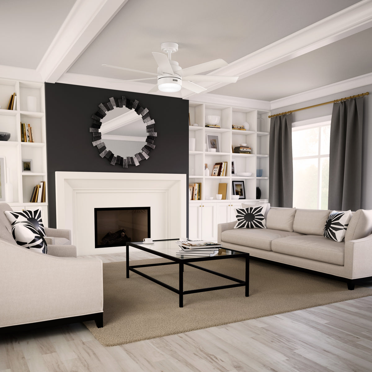 52 inch Brazos ENERGY STAR® Fresh White Damp Rated Ceiling Fan with LED Light Kit and Handheld Remote