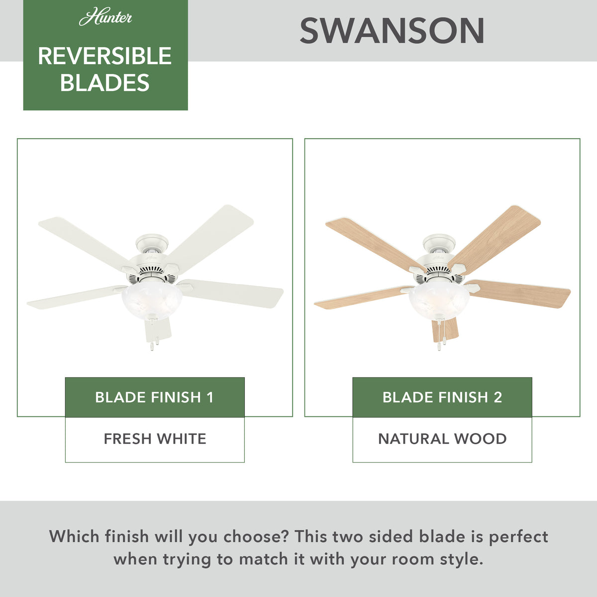 52 inch Swanson Fresh White Ceiling Fan with LED Light Kit and Pull Chain