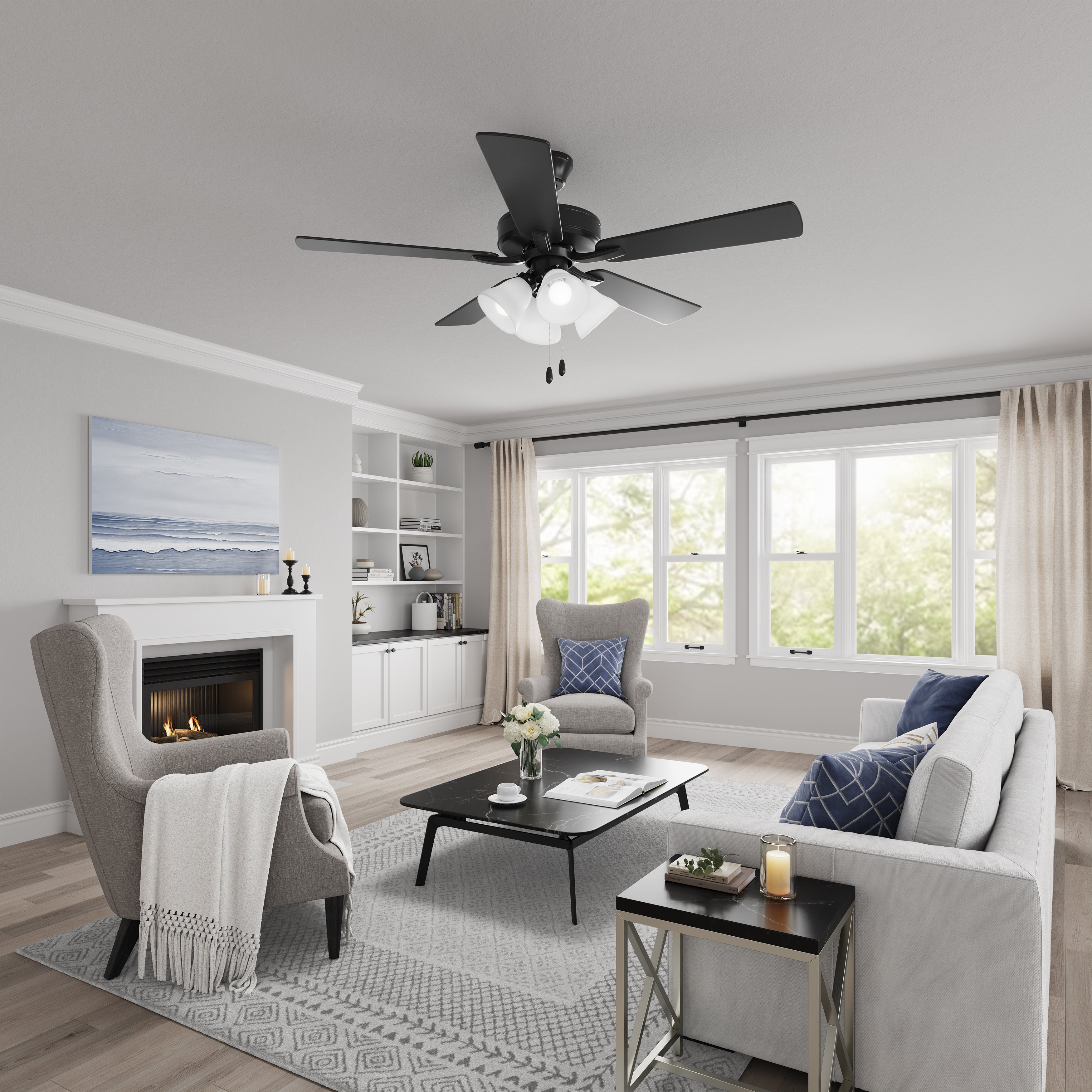 52 Inch Marisella AC Matte Black Indoor Ceiling Fan 5-Blade 4 Lights Reversible