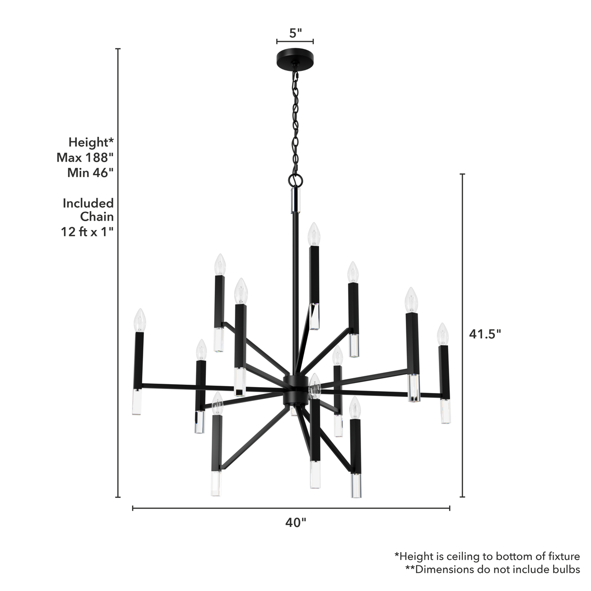 Sunjai 40-inch 12-light Matte Black Chandelier