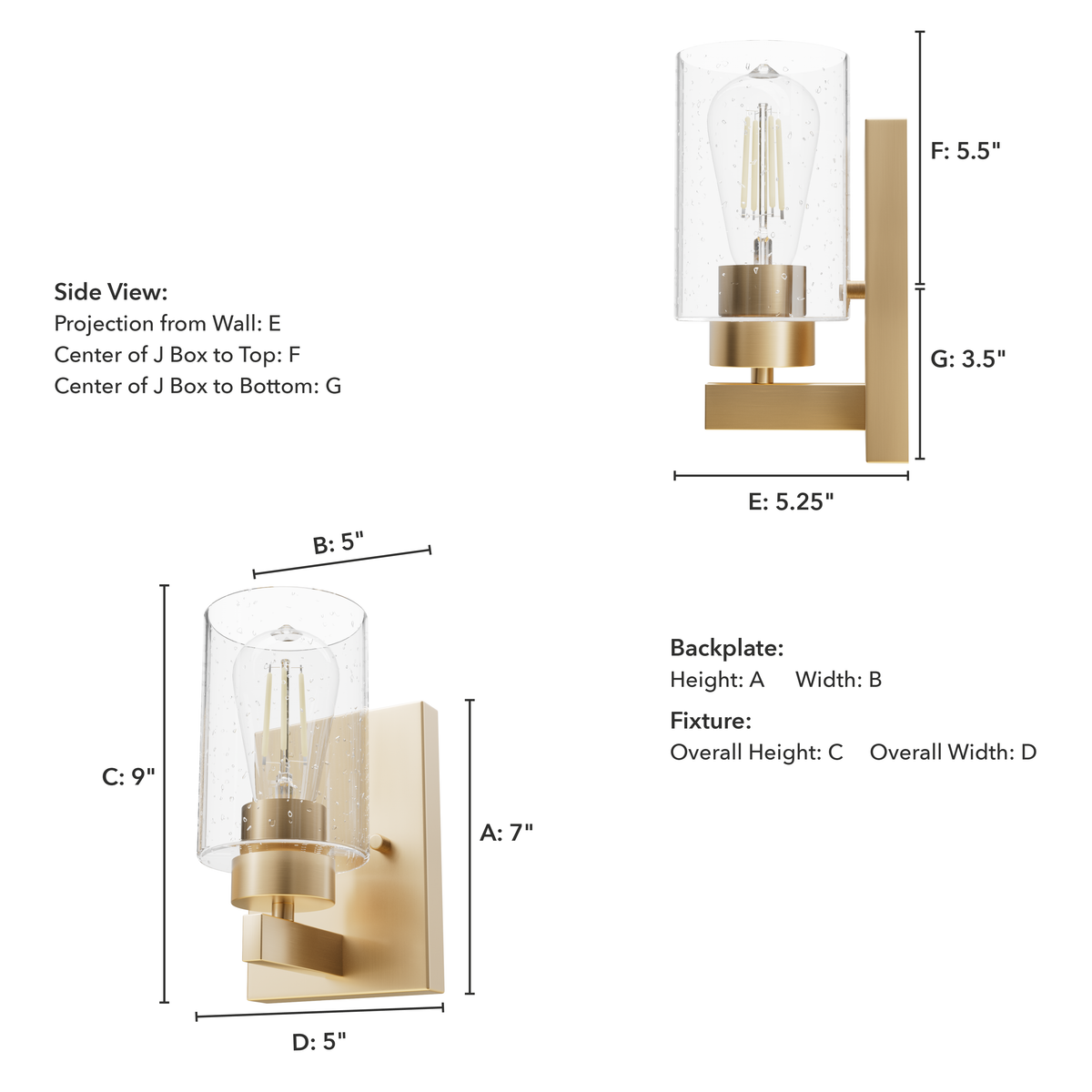 Hartland 9-inch 1-light Alturas Gold Wall Sconce with Seeded Glass