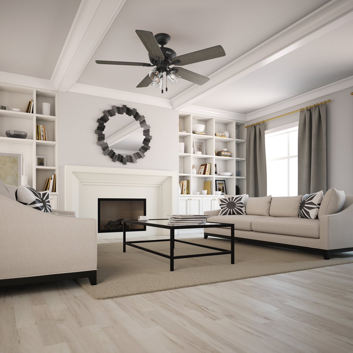 52 inch Rosner Matte Black Ceiling Fan with LED Light Kit and Pull Chain